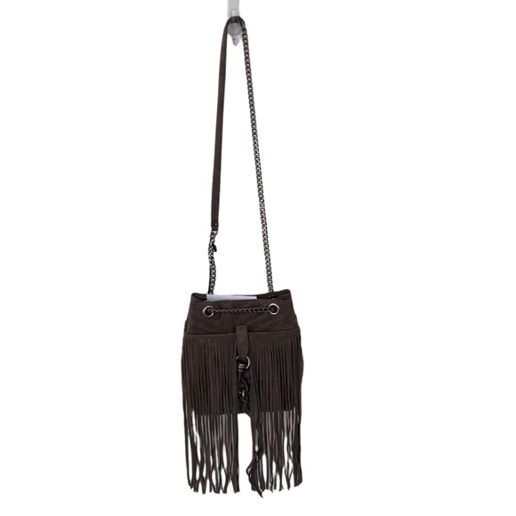 New Rebecca Minkoff Edie Fringe Quilt Suede Crossbody Bag Purse Handbag, Porcini - Picture 7 of 14